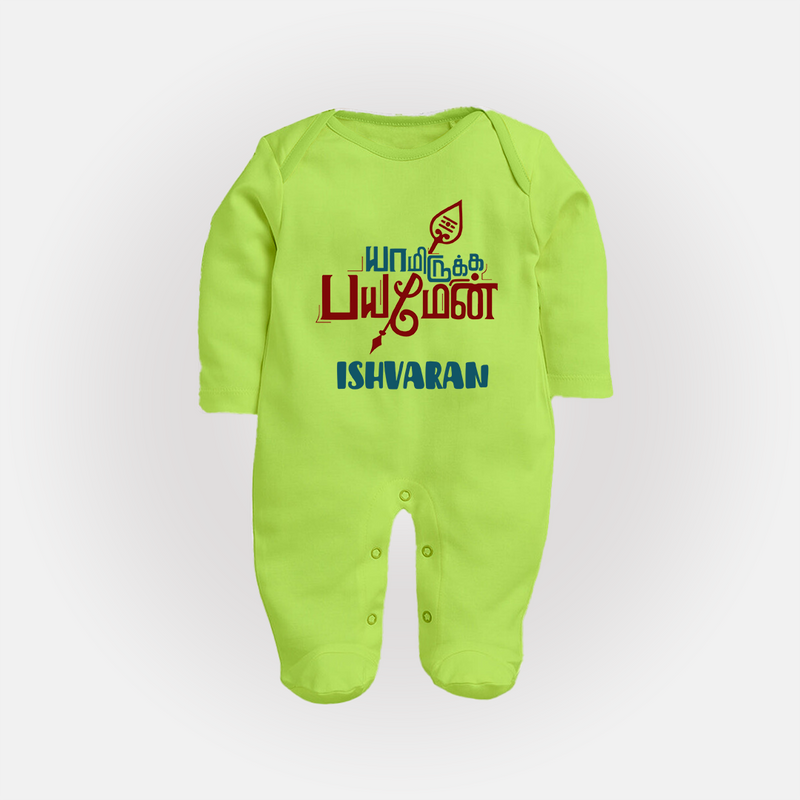 Yamiruka Bhayam Yen Sleep Suit | Customized Baby Sleep Suit for Murugan's Blessings - LIME GREEN - New Born (Chest 7.5")