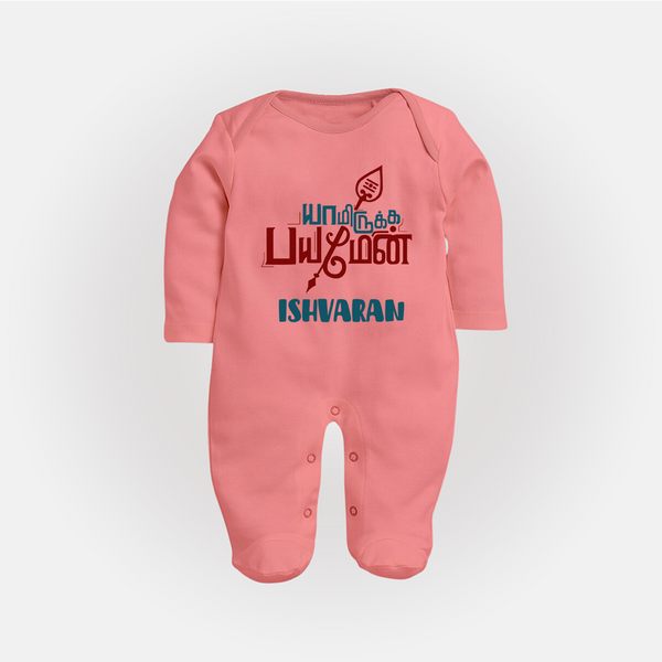 Yamiruka Bhayam Yen Sleep Suit | Customized Baby Sleep Suit for Murugan's Blessings - PEACH - New Born (Chest 7.5")