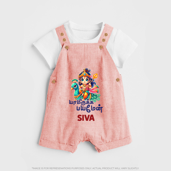 Yamiruka Bhayam Yen Dungaree Set |Customised Baby Dungaree Set for Murugan's Blessings - PEACH - 0 - 5 Months Old (Chest 18")