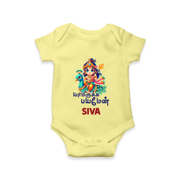Yamiruka Bhayam Yen Romper / Onesie | Custom Romper / Onesie for Murugan's Blessings - PASTEL YELLOW - New Born (Chest 14")