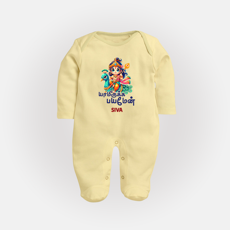 Yamirukka Bayamen Themed Sleep Suit For Babies With Name - PASTEL YELLOW - New Born (Chest 7.5")