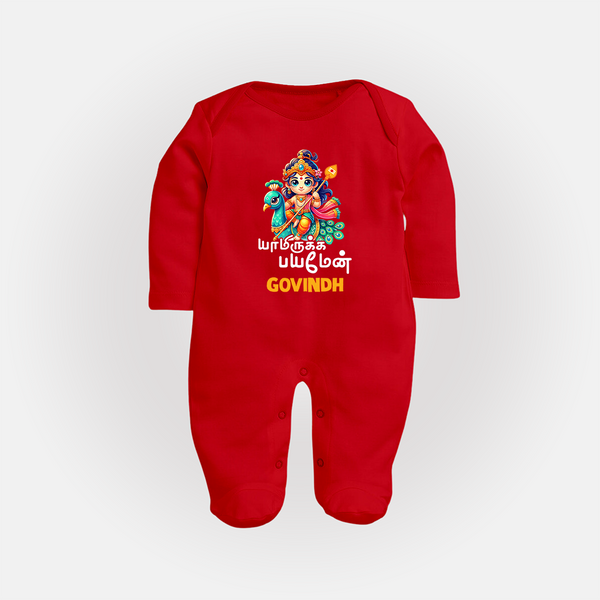 Yamiruka Bhayam Yen Sleep Suit | Custom Sleep Suit for Murugan's Blessings - RED - New Born (Chest 7.5")