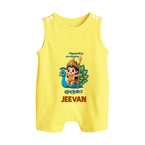 Alagendra Solluku Muruga Romper Suit | Personalized Baby Romper Suit for Murugan Celebrations - PASTEL YELLOW - 0 - 5 Months Old (Chest 18")