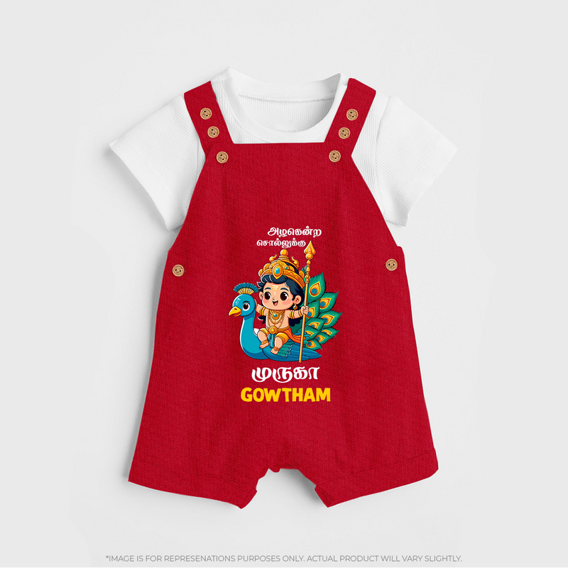 Muruga - Customized Dungaree Set For Kids With Name - RED - 0 - 5 Months Old (Chest 18")