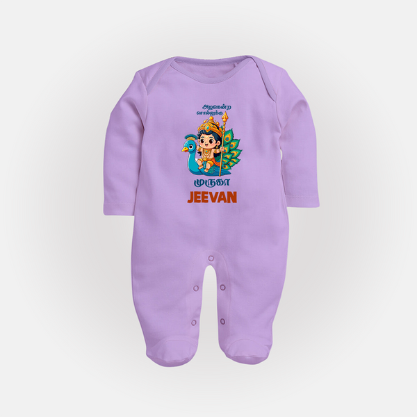 Alagendra Solluku Muruga Sleep Suit | Personalized Baby Sleep Suit for Murugan Celebrations - LILAC - New Born (Chest 7.5")