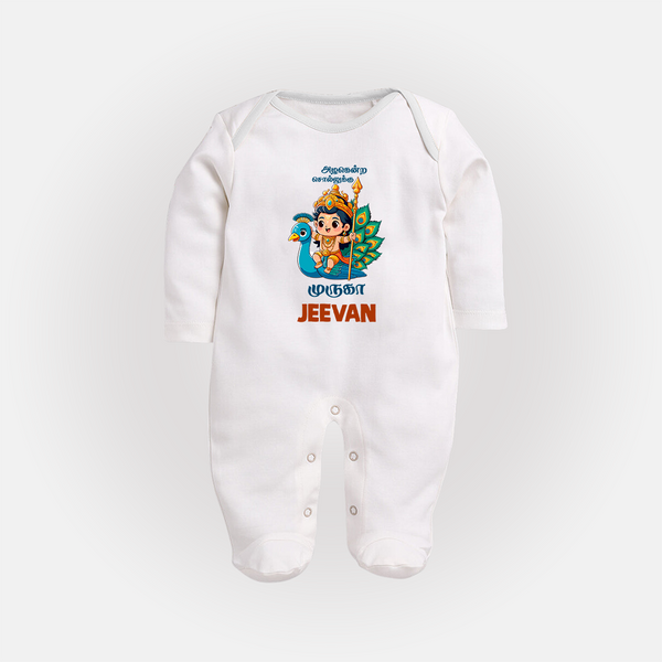Alagendra Solluku Muruga Sleep Suit | Personalized Baby Sleep Suit for Murugan Celebrations - WHITE - New Born (Chest 7.5")
