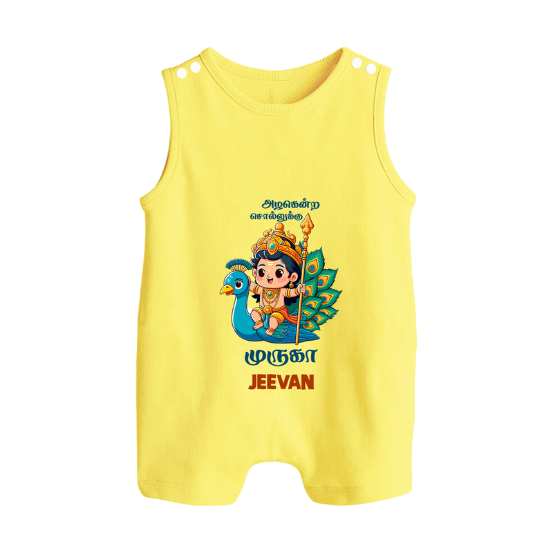 Muruga - Customized Romper Suit For Babies With Name - PASTEL YELLOW - 0 - 5 Months Old (Chest 18")