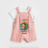 Muruga - Customized Dungaree Set For Kids With Name - PEACH - 0 - 5 Months Old (Chest 18")