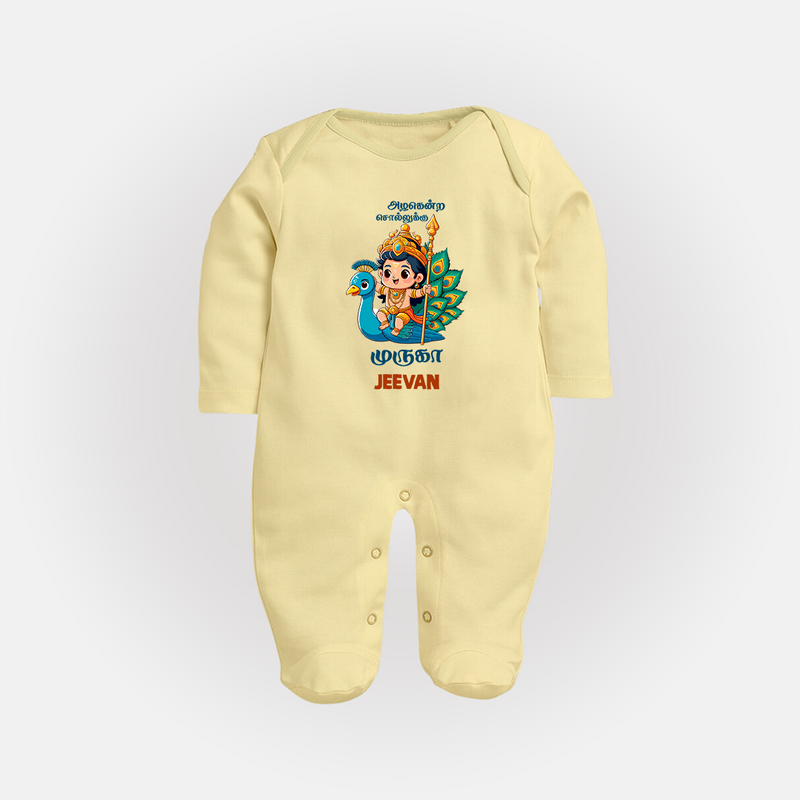 Muruga - Customized Sleep Suit For Babies With Name - PASTEL YELLOW - New Born (Chest 7.5")