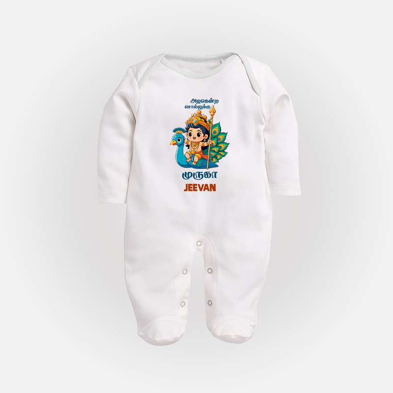 Muruga - Customized Sleep Suit For Babies With Name - WHITE - New Born (Chest 7.5")