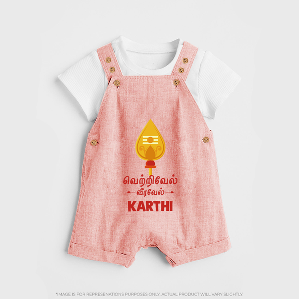 Vetrivel VeraVel Dungaree Set | Custom Baby Dungaree Set for Murugan's Divine Power - PEACH - 0 - 5 Months Old (Chest 18")