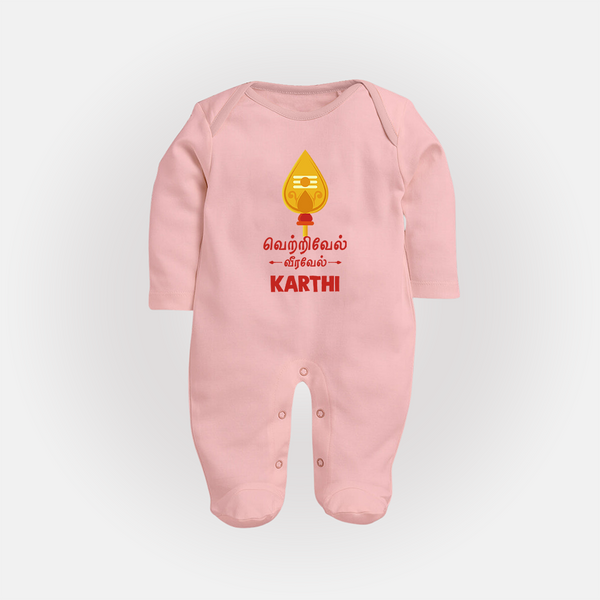 Vetrivel VeeraVel Sleep Suit | Custom Baby Sleep Suit for Murugan's Divine Power - BABY PINK - New Born (Chest 7.5")