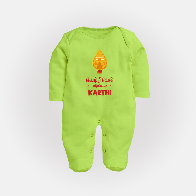 Vetrivel VeeraVel Sleep Suit | Custom Baby Sleep Suit for Murugan's Divine Power - LIME GREEN - New Born (Chest 7.5")
