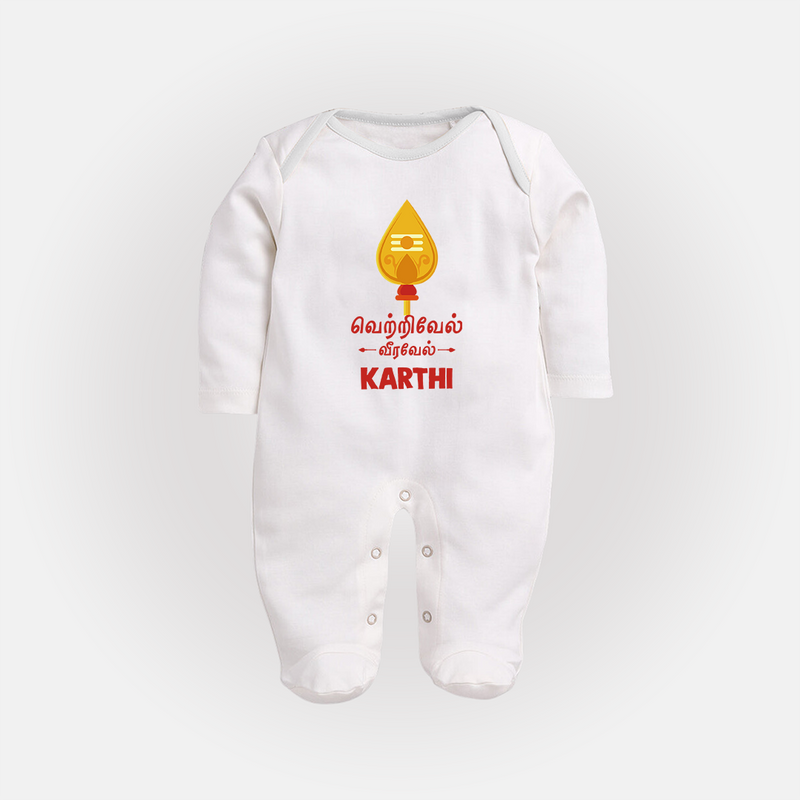 Vetrivel VeeraVel Sleep Suit | Custom Baby Sleep Suit for Murugan's Divine Power - WHITE - New Born (Chest 7.5")