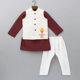 Vetrivel Veeravel - Customized Kurta Waist Coat For Kids With Name - MAROON - 3 - 6 Months Old (Chest 24", Kurta Length 14'', Waist 19", Pant Length 14")