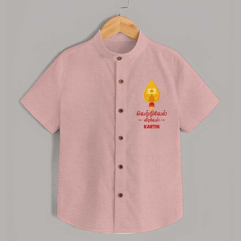 Vetrivel Veeravel - Customized Shirt For Kids With Name - PEACH - 0 - 6 Months Old (Chest 23")