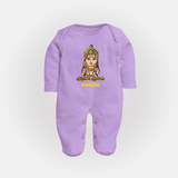 Murugan Thunai - Customized Sleep Suit For Babies With Name - LILAC - New Born (Chest 7.5")