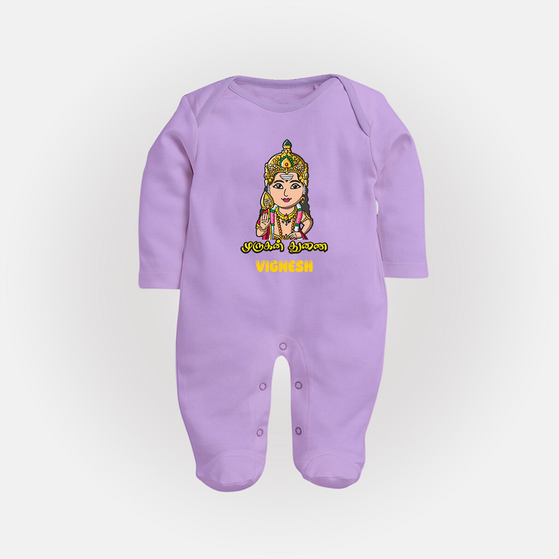 Murugan Thunai - Customized Sleep Suit For Babies With Name - LILAC - New Born (Chest 7.5")