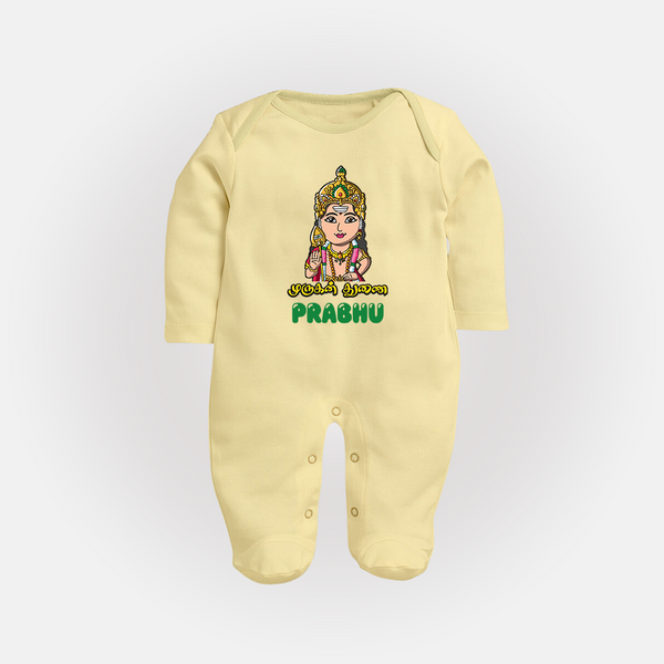 Murugan Thunai Sleep Suit | Personalized Baby Sleep Suit for Murugan's Protection - PASTEL YELLOW - New Born (Chest 7.5")