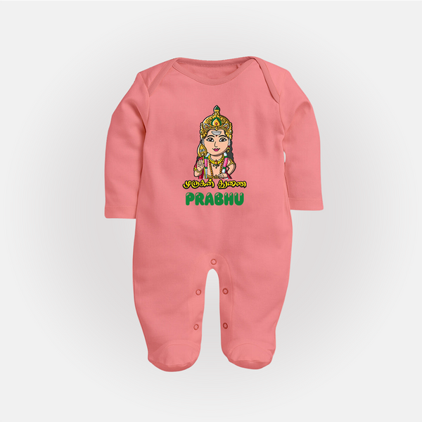 Murugan Thunai Sleep Suit | Personalized Baby Sleep Suit for Murugan's Protection - PEACH - New Born (Chest 7.5")