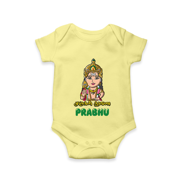 Murugan Thunai Romper / Onesie | Personalized Baby Romper / Onesie for Murugan's Protection - PASTEL YELLOW - New Born (Chest 14")