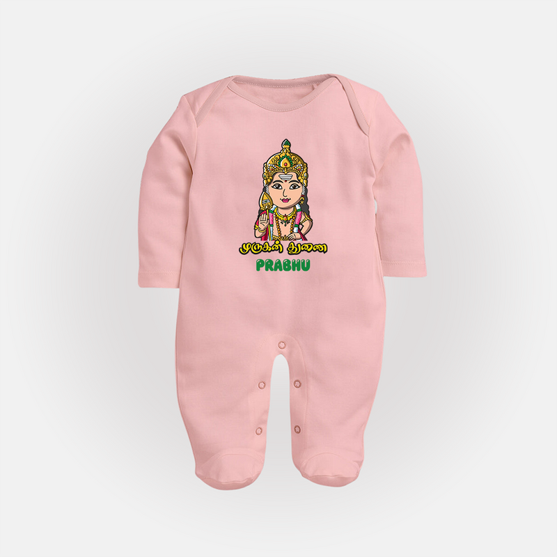 Murugan Thunai - Customized Sleep Suit For Babies With Name - BABY PINK - New Born (Chest 7.5")