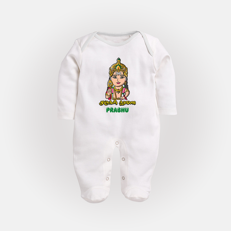 Murugan Thunai - Customized Sleep Suit For Babies With Name - WHITE - New Born (Chest 7.5")