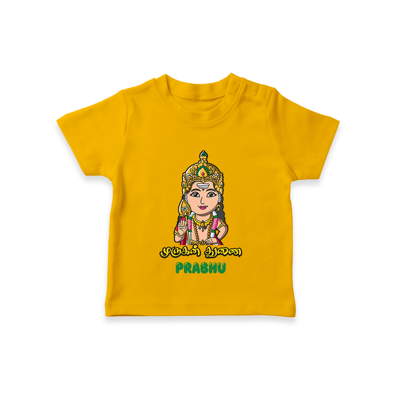 Murugan Thunai - Customized T-Shirt For Kids With Name - CHROME YELLOW - 0-5 Months Old (Chest 17")