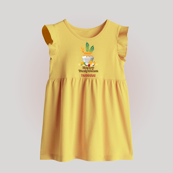 Happy Thaipusam - Customized Baby Frock For Babies With Name - YELLOW - 0 - 3 Months Old (Chest 17")