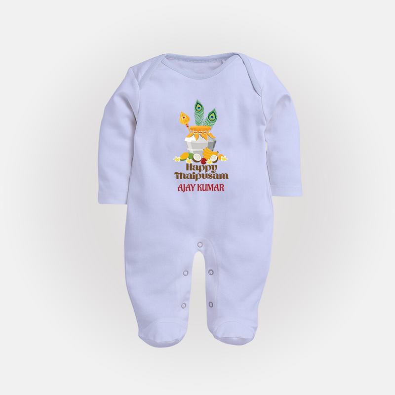 Happy Thaipusam - Customized Sleep Suit For Babies With Name - BABY BLUE - New Born (Chest 7.5")