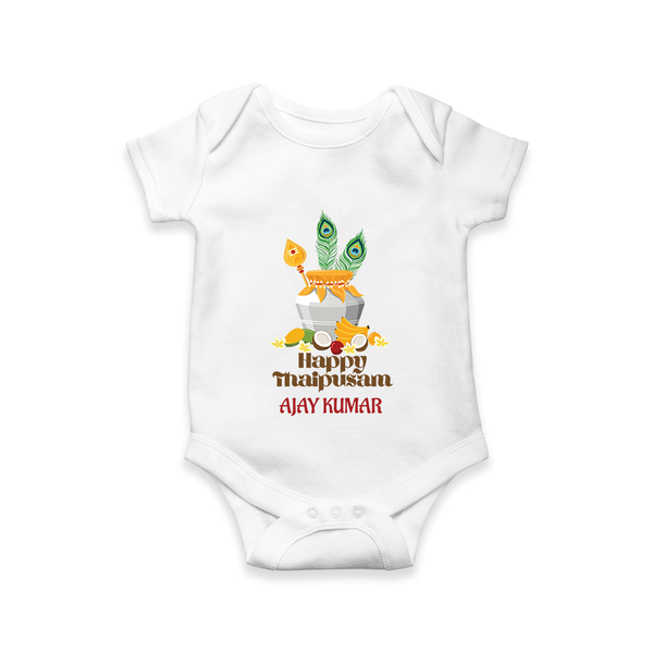 Happy Thaipusam - Customized Romper For Babies With Name - WHITE - 0 - 3 Months Old (Chest 16")