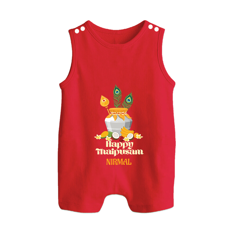 Happy Thaipusam - Customized Romper Suit For Babies With Name - RED - 0 - 5 Months Old (Chest 18")