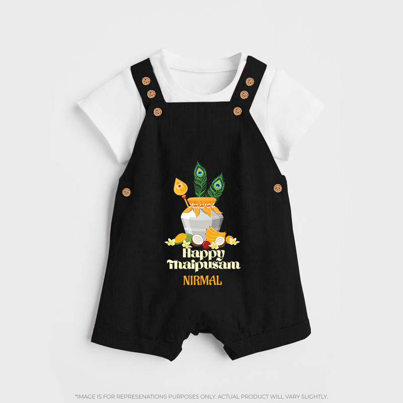 Happy Thaipusam - Customized Dungaree Set For Kids With Name - BLACK - 0 - 5 Months Old (Chest 18")