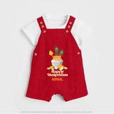 Happy Thaipusam - Customized Dungaree Set For Kids With Name - RED - 0 - 5 Months Old (Chest 18")