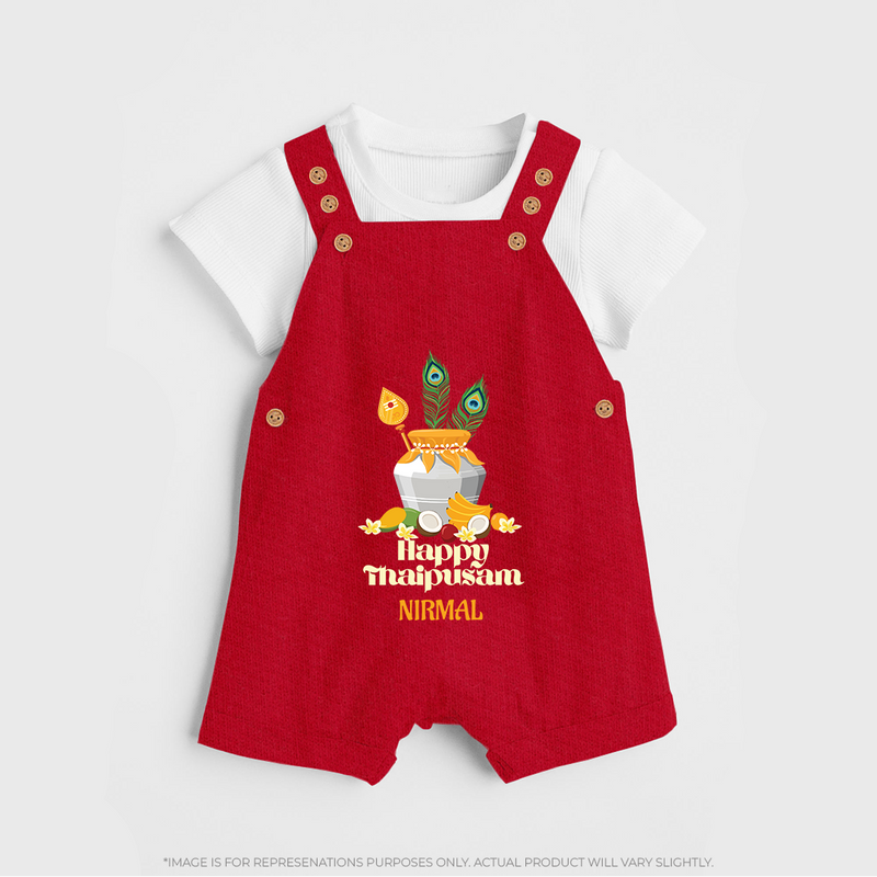 Happy Thaipusam - Customized Dungaree Set For Kids With Name - RED - 0 - 5 Months Old (Chest 18")