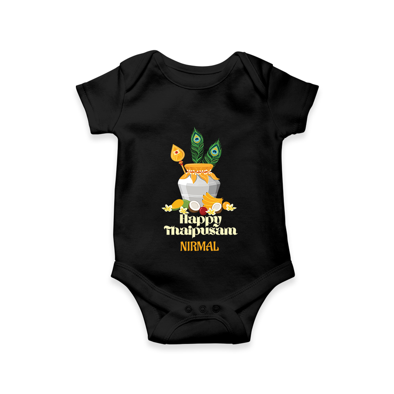 Happy Thaipusam - Customized Romper For Babies With Name - BLACK - 0 - 3 Months Old (Chest 16")