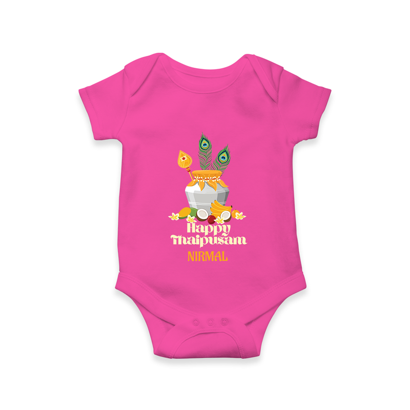 Happy Thaipusam - Customized Romper For Babies With Name - HOT PINK - 0 - 3 Months Old (Chest 16")