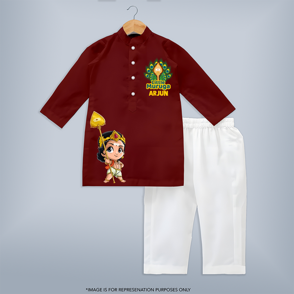 Muruga Devotional Kurta Set | Special Edition for Spiritual Occasions - MAROON - 3 - 6 Months Old (Chest 24", Kurta Length 14'', Waist 19", Pant Length 14")