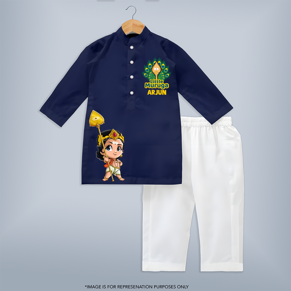 Muruga Devotional Kurta Set | Special Edition for Spiritual Occasions - NAVY BLUE - 3 - 6 Months Old (Chest 24", Kurta Length 14'', Waist 19", Pant Length 14")