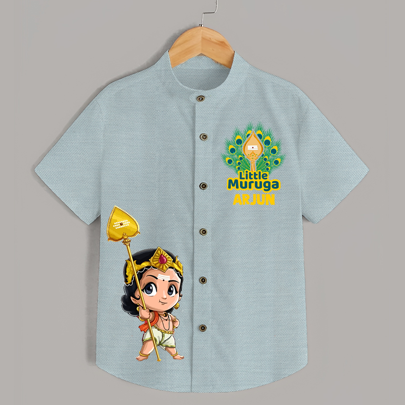 Little Murugan Imprinted Murugan Themed Customized Special Shirt For Kids - ARCTIC BLUE - 0 - 6 Months Old (Chest 23")