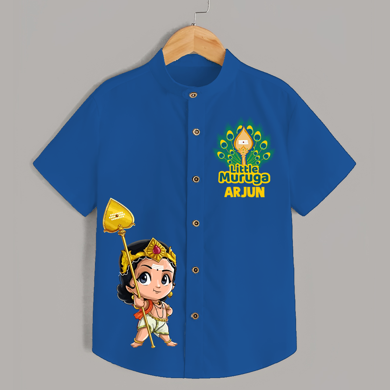 Little Murugan Imprinted Murugan Themed Customized Special Shirt For Kids - COBALT BLUE - 0 - 6 Months Old (Chest 23")