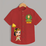 Little Murugan Imprinted Murugan Themed Customized Special Shirt For Kids - RED - 0 - 6 Months Old (Chest 23")