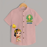 Little Murugan Imprinted Murugan Themed Customized Special Shirt For Kids - PEACH - 0 - 6 Months Old (Chest 23")