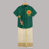 Muruga Divine Blessings Shirt and Dhoti | Auspicious Attire for Sacred Moments - DARK GREEN - 0 - 6 Months Old (Chest-23") (Dhoti length-14")