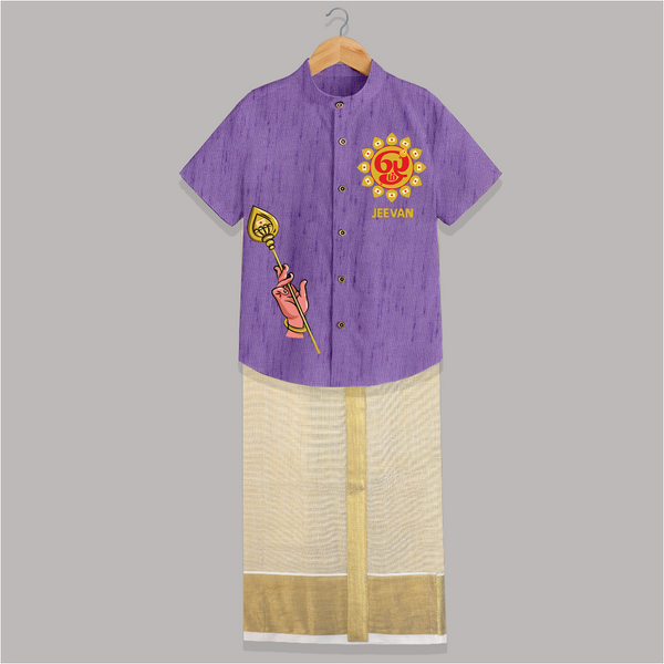 Muruga Divine Blessings Shirt and Dhoti | Auspicious Attire for Sacred Moments - ROYAL PURPLE - 0 - 6 Months Old (Chest-23") (Dhoti length-14")