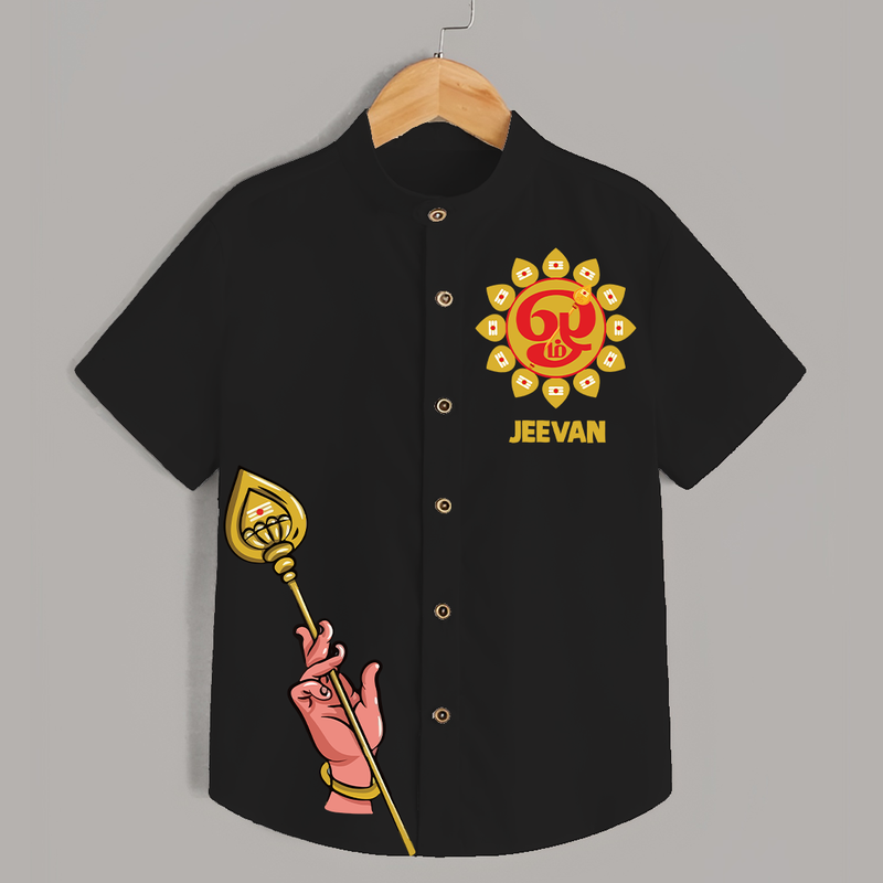 Om Imprinted Murugan Themed Customized Special Shirt For Kids - BLACK - 0 - 6 Months Old (Chest 23")