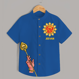 Om Imprinted Murugan Themed Customized Special Shirt For Kids - COBALT BLUE - 0 - 6 Months Old (Chest 23")