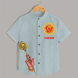 Om Imprinted Murugan Themed Customized Special Shirt For Kids - ARCTIC BLUE - 0 - 6 Months Old (Chest 23")