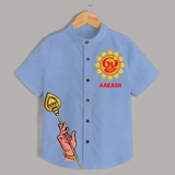 Om Imprinted Murugan Themed Customized Special Shirt For Kids - SKY BLUE - 0 - 6 Months Old (Chest 23")