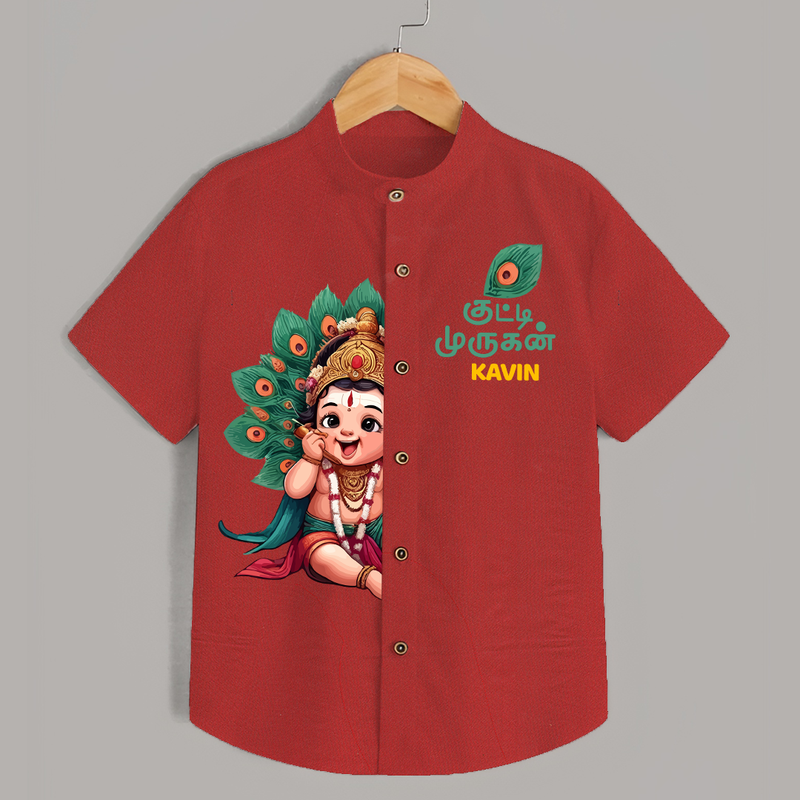 Kutty Murugan Imprinted Murugan Themed Customized Special Shirt For Kids - RED - 0 - 6 Months Old (Chest 23")